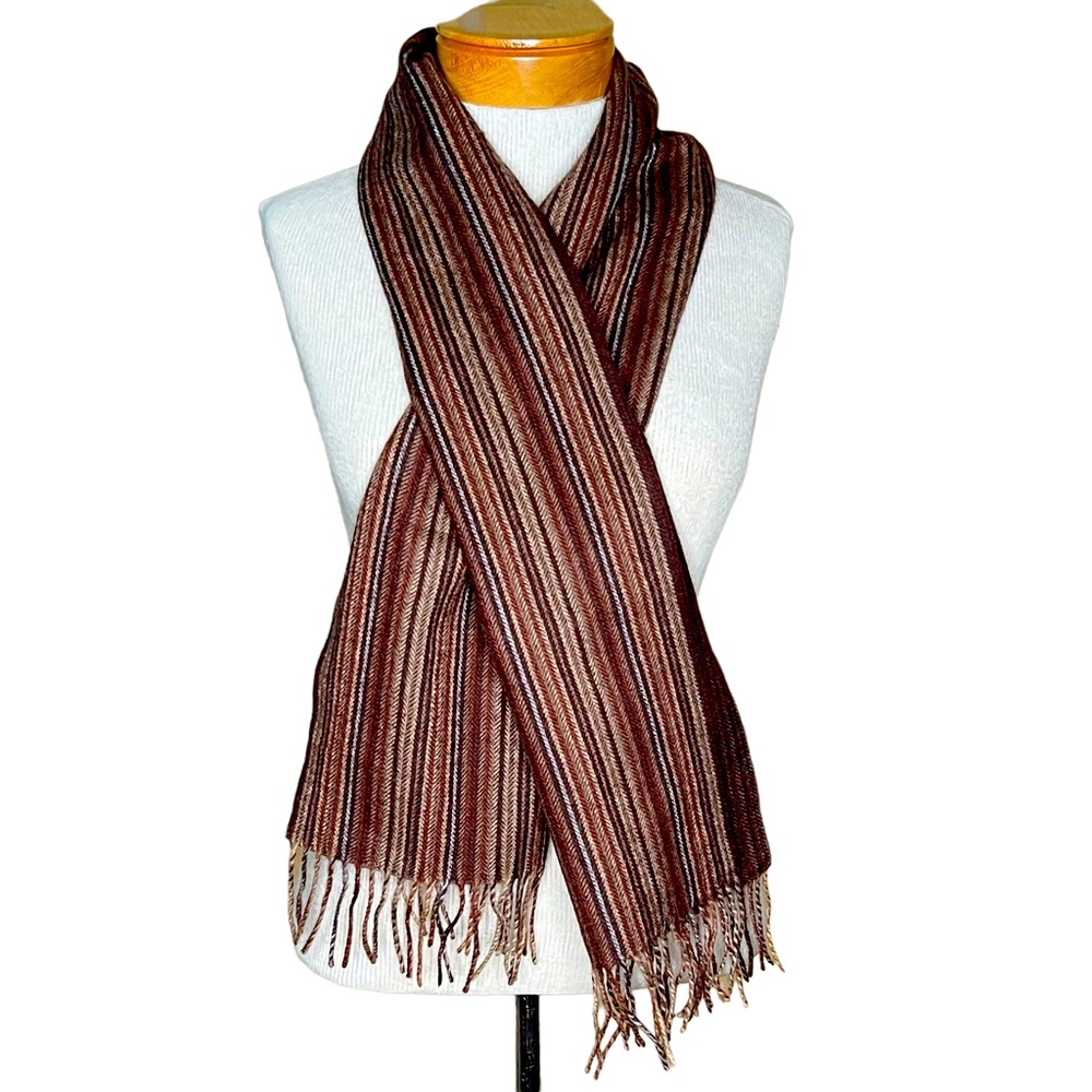 Perry Ellis 100% Wool Unisex Striped Scarf with Fringe EUC